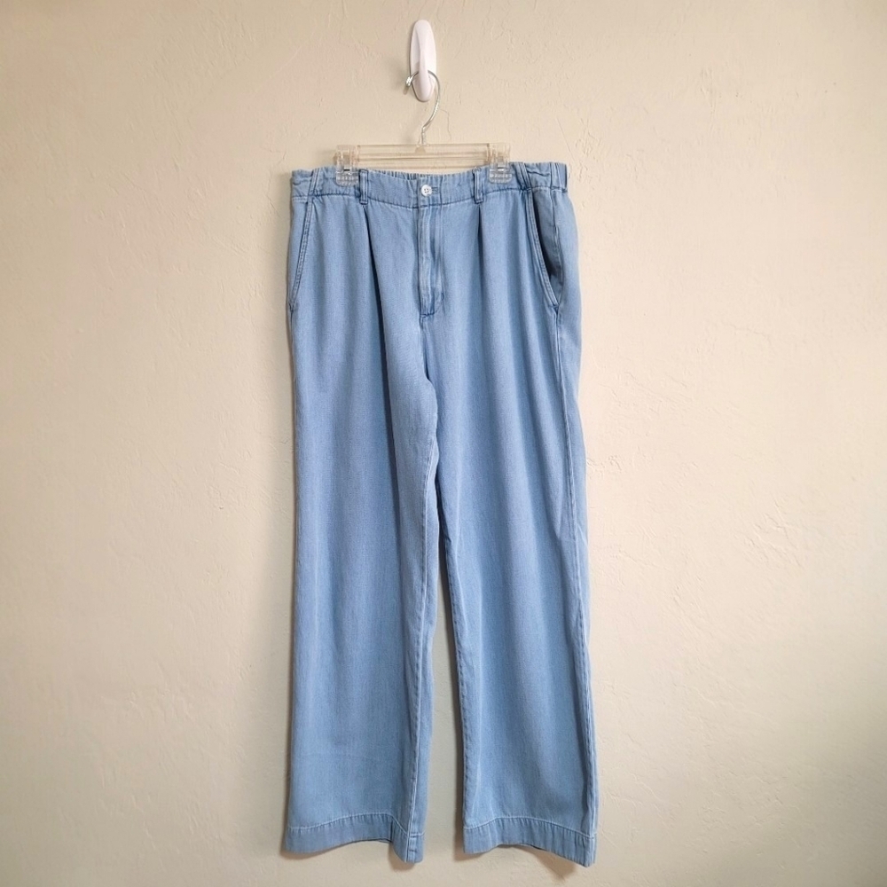 Cloth & Stone Tencel Blend Wide Leg Pleated Pants, Light Wash, M, Anthropologie - Picture 2 of 8